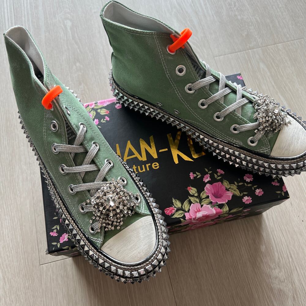 Nan-ku x Free People Cruise Studded Hi-Top Sneaker Sz 39 or US 9 Aloe Green NEW